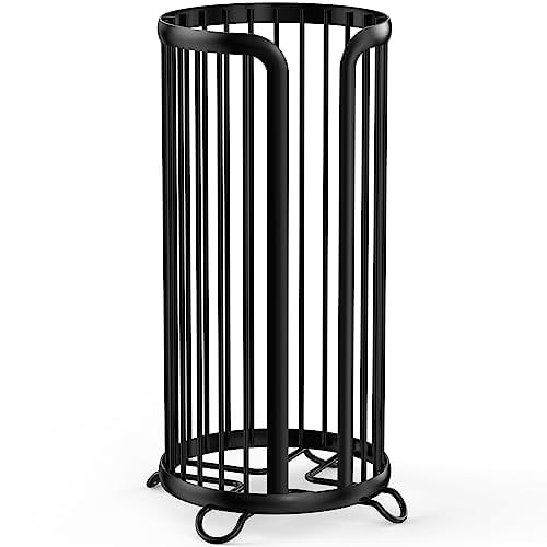 Freestanding Toilet Paper Holder Stand with Storage, Modern Black Bathroom Tissue Organizer for Mega Rolls, Minimalist Design Space-Saving Solution