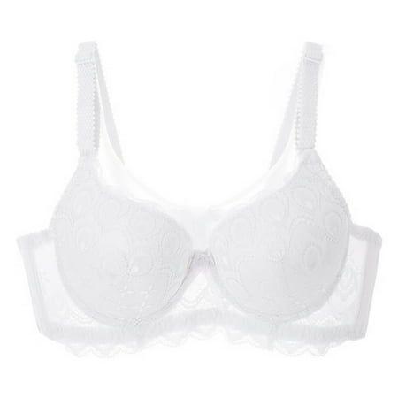 

Wuffmeow Women Adjustable Gathered Bra Lace Embroidered Bow Solid Color 3/4 Cup Bra