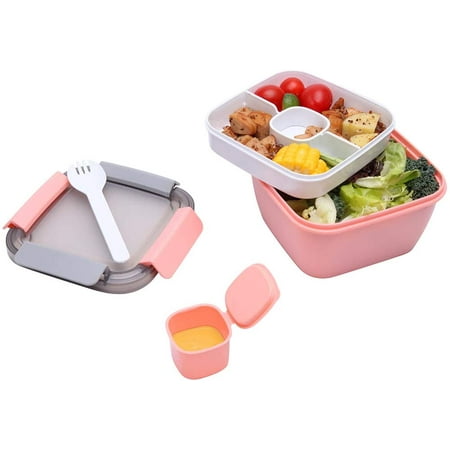 1.1 liter salad container with separate dressing pots and cutlery, leak