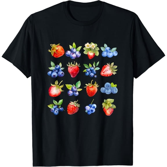 Summer Berry Harvest: Cute Strawberry & Blueberry Tee T-Shirt