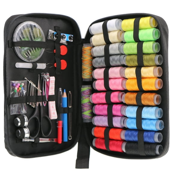 Sewing Kit with Case, 97 pcs Sewing Supplies for Home Travel and Emergency, Contains 24 Spools of Thread, Mending and Sewing Needles, Scissors, Seam Ripper, Needle Threaders etc