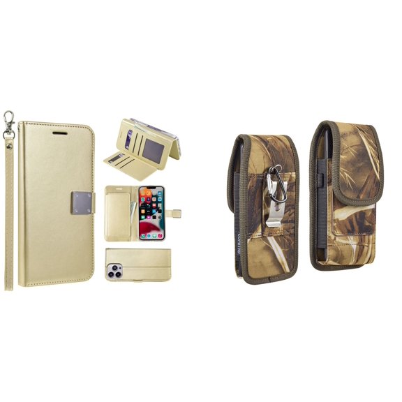 Bemz Pocket Clutch Wallet Case and Belt Holster Pouch for iPhone 14 Pro (Gold/Camo)
