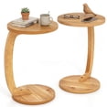 thumbnail image 1 of Costway 2 PCS Round C-shaped Side Table, 24" Solid Teak Wood End Table with Thickened Top, 1 of 9