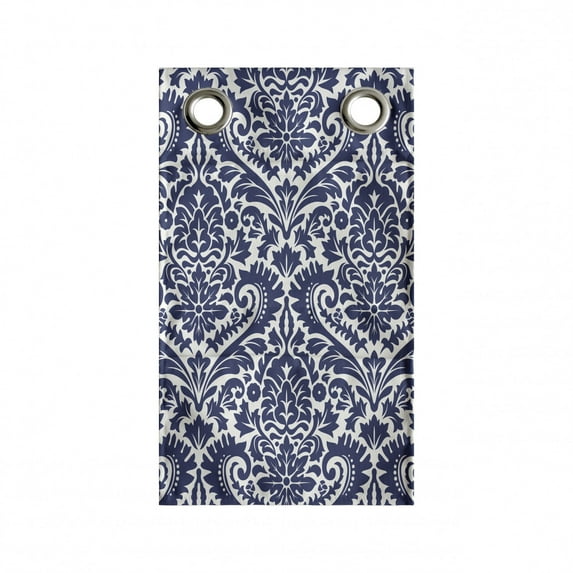 Victorian Hanging Pocket Organizer, Baroque Damask Motif of Curved Flowers Rococo European Retro Art Print, Printed Polyester Storage Bag with Pockets, 9" x 27", Indigo and White