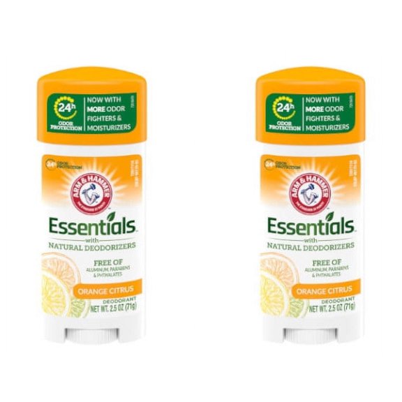 ARM & HAMMER Essentials Deodorant- Orange Citrus- Solid Oval- Made with Natural Deodorizers- 2.5 oz (Pack of 2)