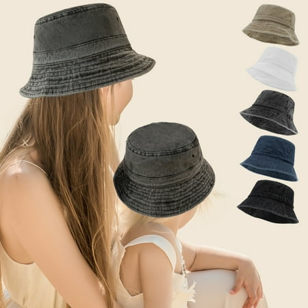 

Honrane Baby Hat Solid Color Washable Soft Distressed Washed Denim Sun Fisherman Hat for Outdoor