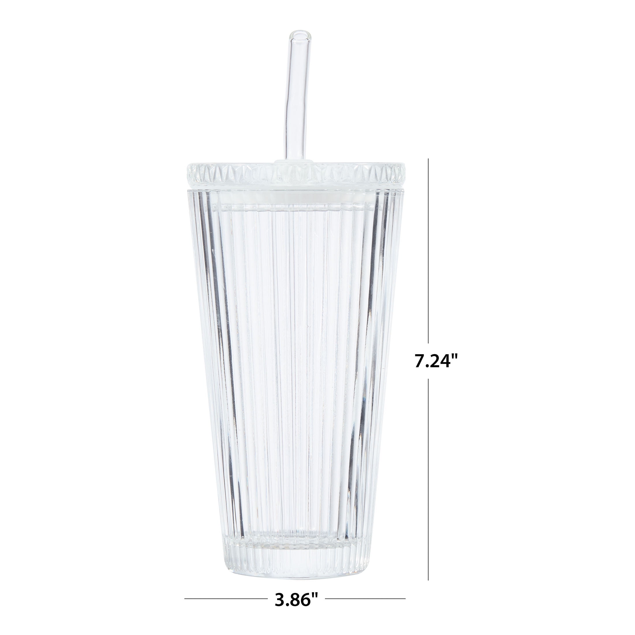 Better Homes & Gardens 21 oz Ribbed Glass Tumbler with Glass Lid and Straw