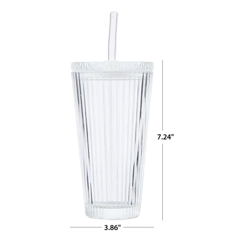 Better Homes & Gardens 21oz Ribbed Glass Tumbler with Lid and Straw