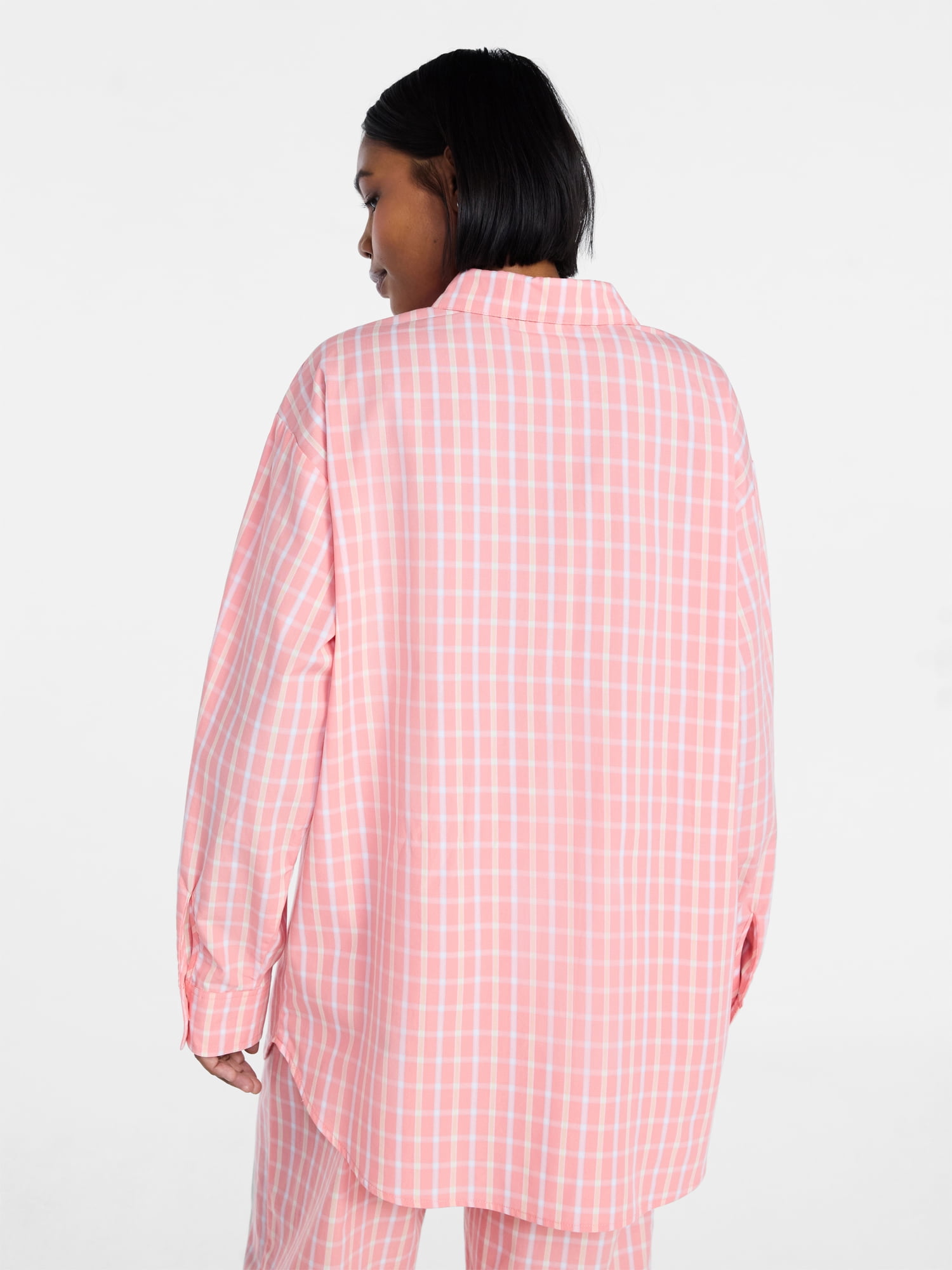No Boundaries Sleepwear Button Shirt with Long Sleeves, Women's XS-XXL