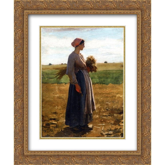 Jules Breton 2x Matted 20x24 Gold Ornate Framed Art Print 'Young Woman in the Fields '