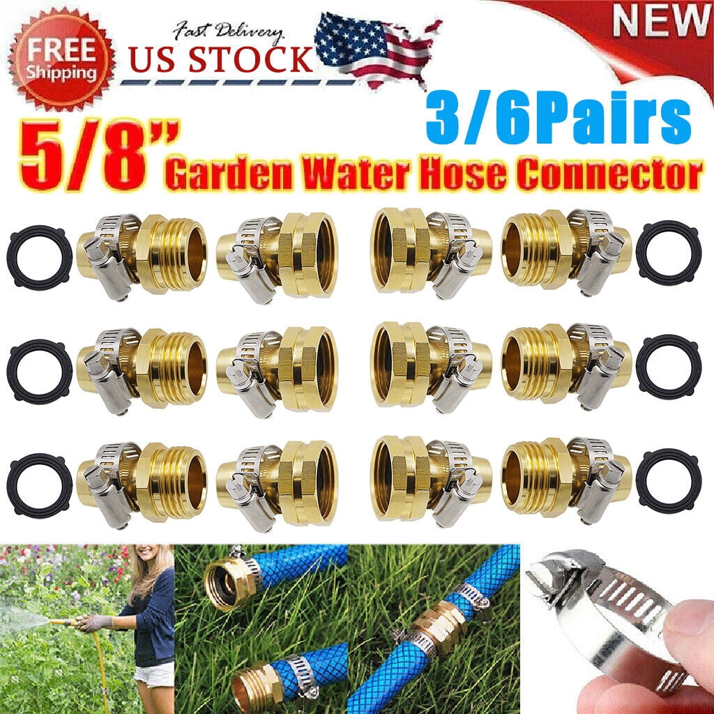 Garden Hose Repair Connector with Clamps for 3/4" 5/8" Garden Hose Fitting