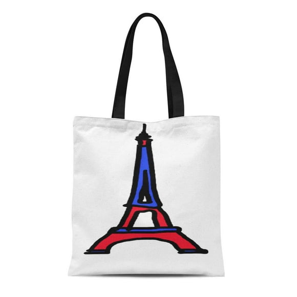 POGLIP Canvas Tote Bag France Red Blue Paris Eiffel Tower Tour Romantic Patterns Reusable Handbag Shoulder Grocery Shopping Bags