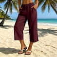 thumbnail image 4 of Posijego Women's Capri Pants Drawstring Elastic Waist Wide Leg Capris Summer Casual Cropped Loose Pants with Pockets S-3XL, 4 of 8