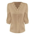 thumbnail image 4 of TODOZO Women Summer Lace V Neck Plain Lace Elegant Shirt Fashion Solid Color Elegant Blouse 3/4 Length Sleeve Plus Size Scrub Tops Women's Elegant Lace V Neck 3/4 Sleeve Solid Tops Shirt Blouse Ye2 M, 4 of 4