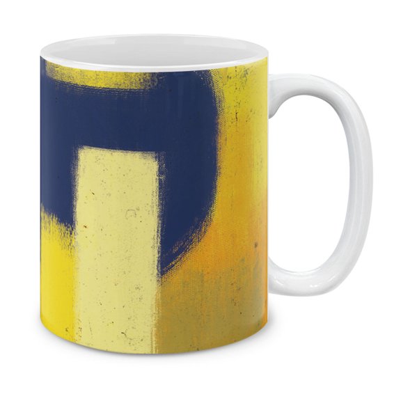 MUGBREW 11 Oz Ceramic Tea Cup Coffee Mug, Abstract Blue Yellow Dry Brush Painting