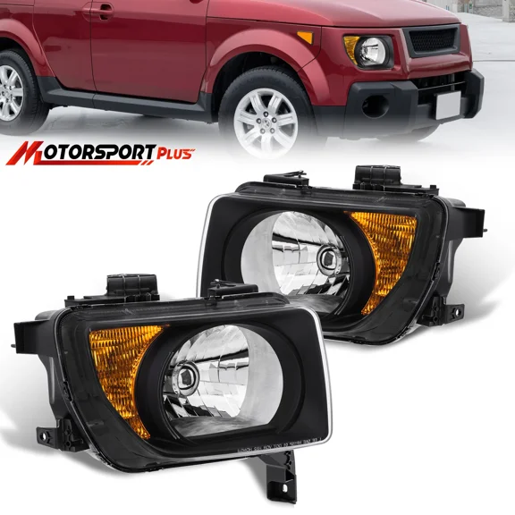 MOSTPLUS 2PCS Black Headlights Assembly OE style Replacement for 2003-2008 Honda Element