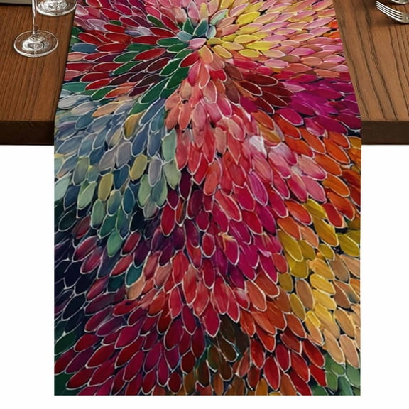 Colorful Dahlia Burlap Cotton Table Runner 14x72 Inches Long, Spring Flowers Modern Abstract Art Farmhouse Table Runners, Outdoor Dining Tablecloths Decor for Baby Shower/Party/Wedding