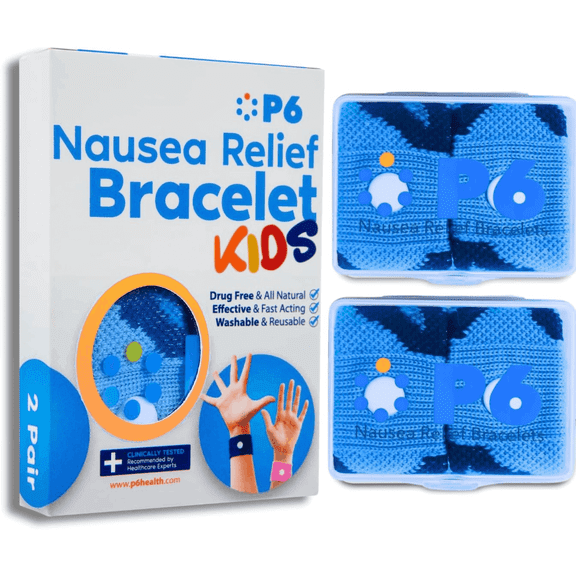 P6 Motion Sickness Bands for Kids Children’s Wristbands for Anti Nausea Sea Cruise Travel Car Sickness All-Natural Non Drowsy Relief Acupressure Treatment (2 Pack, Blue - Blue)