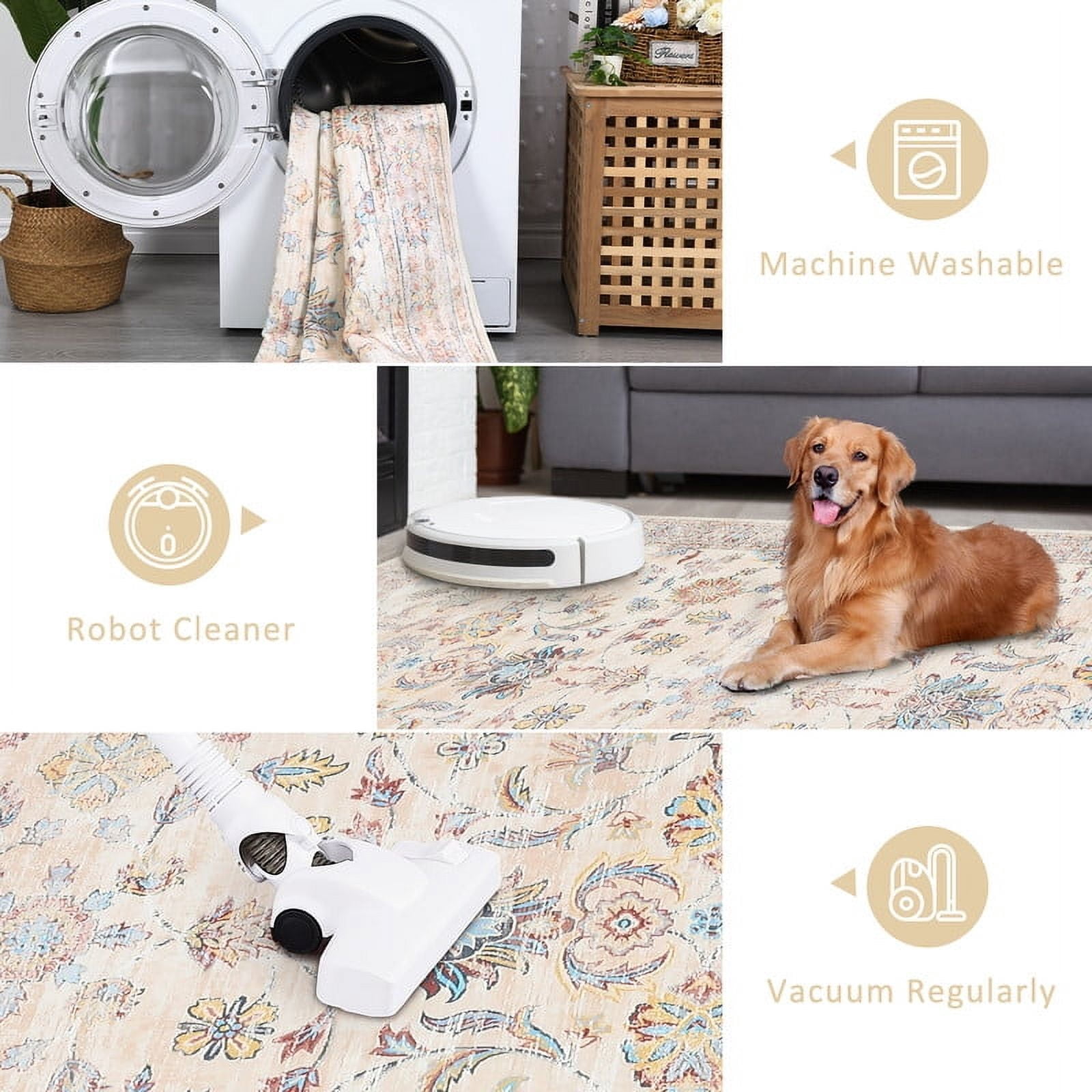 Area Rugs 10'x13' for Living Room Vintage Non Slip Washable Rugs for Dining Room Bedroom Indoor Rugs for Office Beige