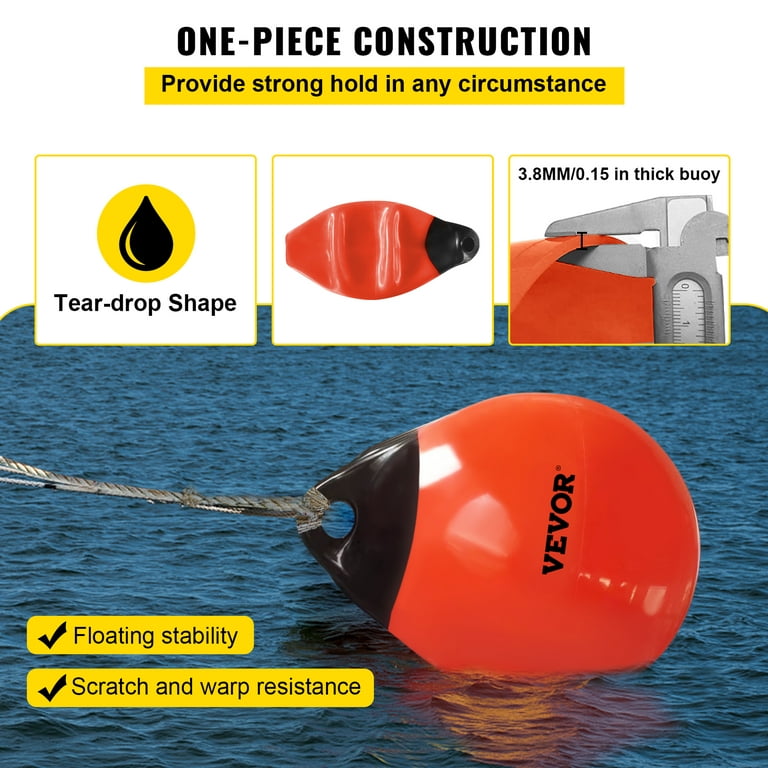 VEVOR Boat Buoy Balls, 15in Diameter Inflatable Heavy-Duty Marine-Grade  Vinyl Marker Buoys, Round Boat Mooring Buoys, Anchoring, Rafting, Marking