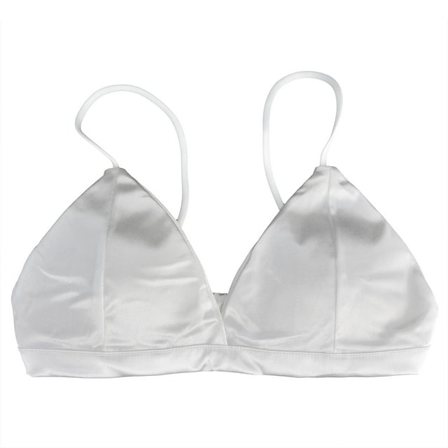 Bralette triangular de satén para mujer, transpirable, sin aros, con escote en V profundo, color blanco