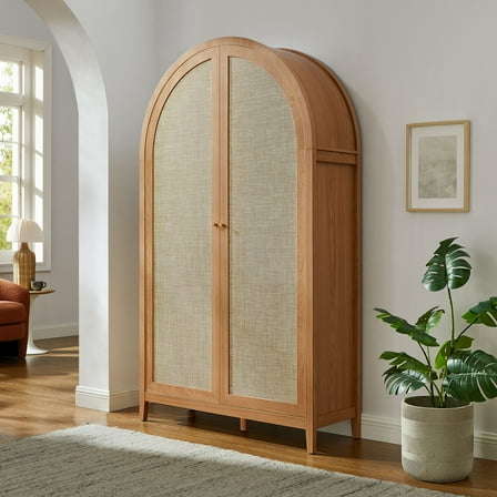 Modway Calista 79" Tall Wide Rattan Arched Storage Cabinet in Natural by Modway