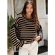 thumbnail image 5 of Suéter corto a rayas de estilo coreano nuevo para mujer, jersey de punto de gran tamaño vintage para mujer, jerséis de manga larga con cuello redondo para otoño, 5 of 5