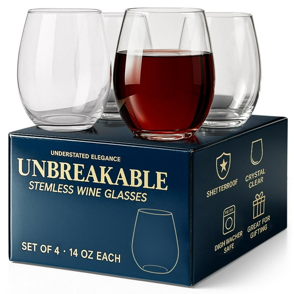 Tritan Plastic Shatterproof Wineglasses (4 Pc) Unbreakable Elegant Drinkware (14oz) Giftable Forever Glasses for Home & Outdoors Use, Restaurants & Kitchen, Reusable BPA Free Plastic Drinking Cups