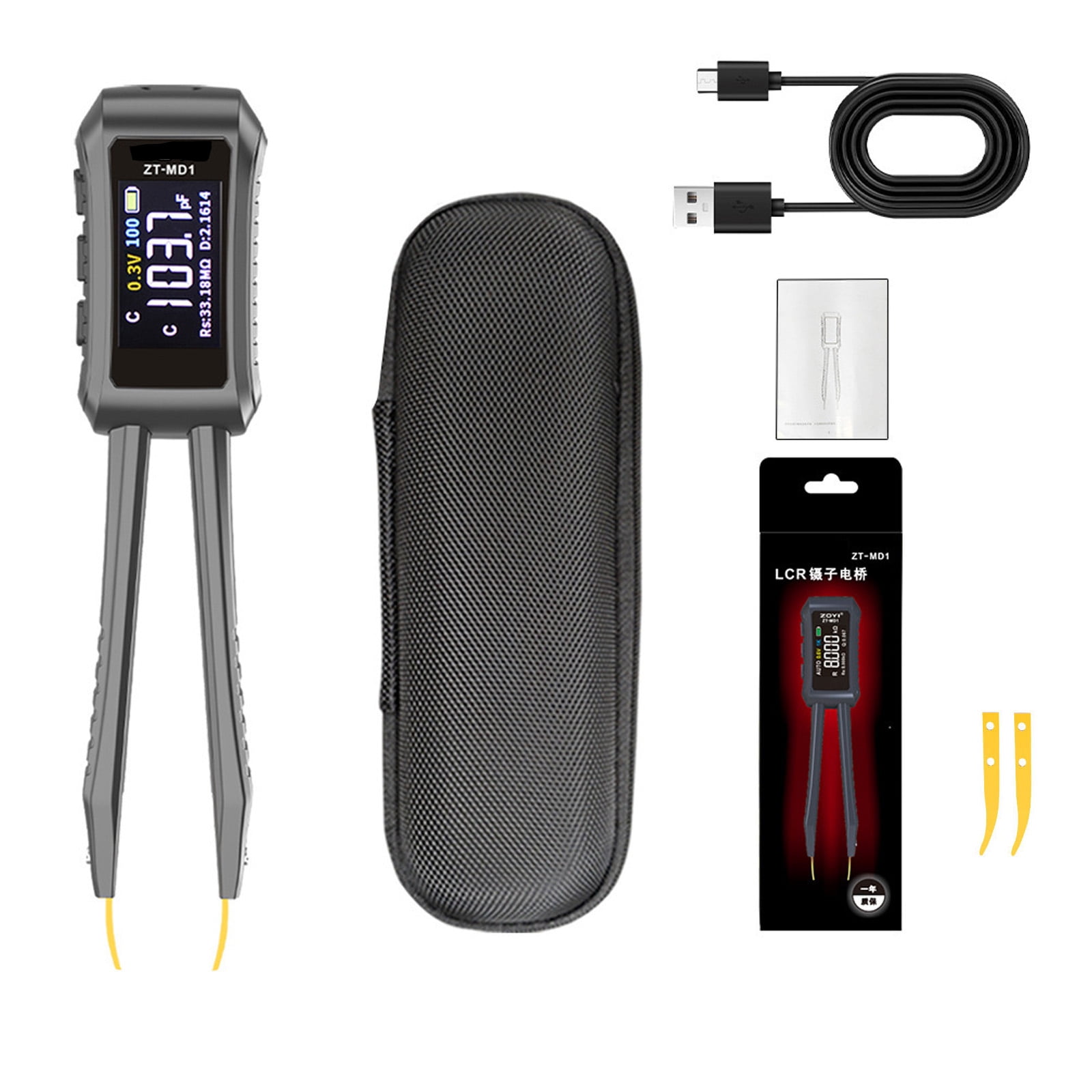 BIBABLYKE Digital Tweezer Tester Resistance Capacitance Diode Tester Measurement Tools Clear Display Professional Meter