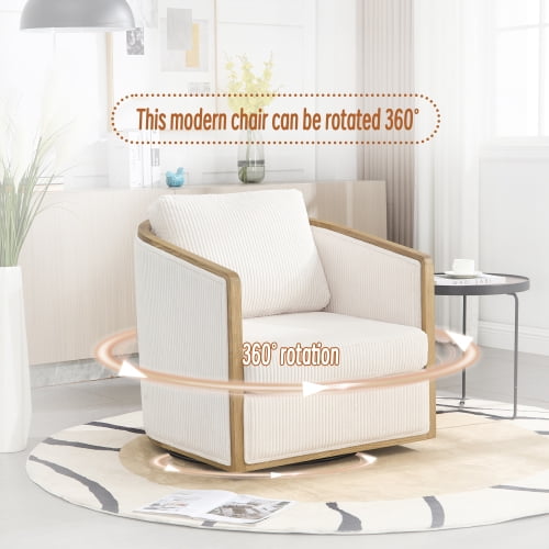 MOONMOSS Modern Swivel Accent Chair,Comfy 364° Adult Round Chairs for Living Room,Beige