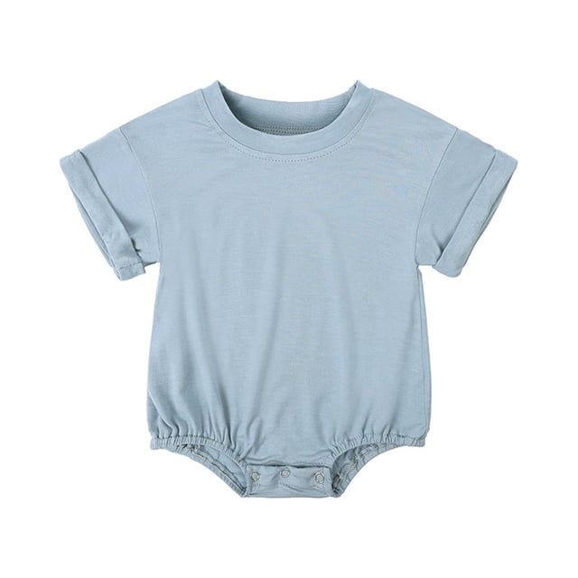 tarylea Baby Clothes for Toddler Girls Boys Short Sleeve Stretch Rompers Solid Color Button Jumpsuits Casual Loose Comfy Summer Basic Outfits for 3-24 Months