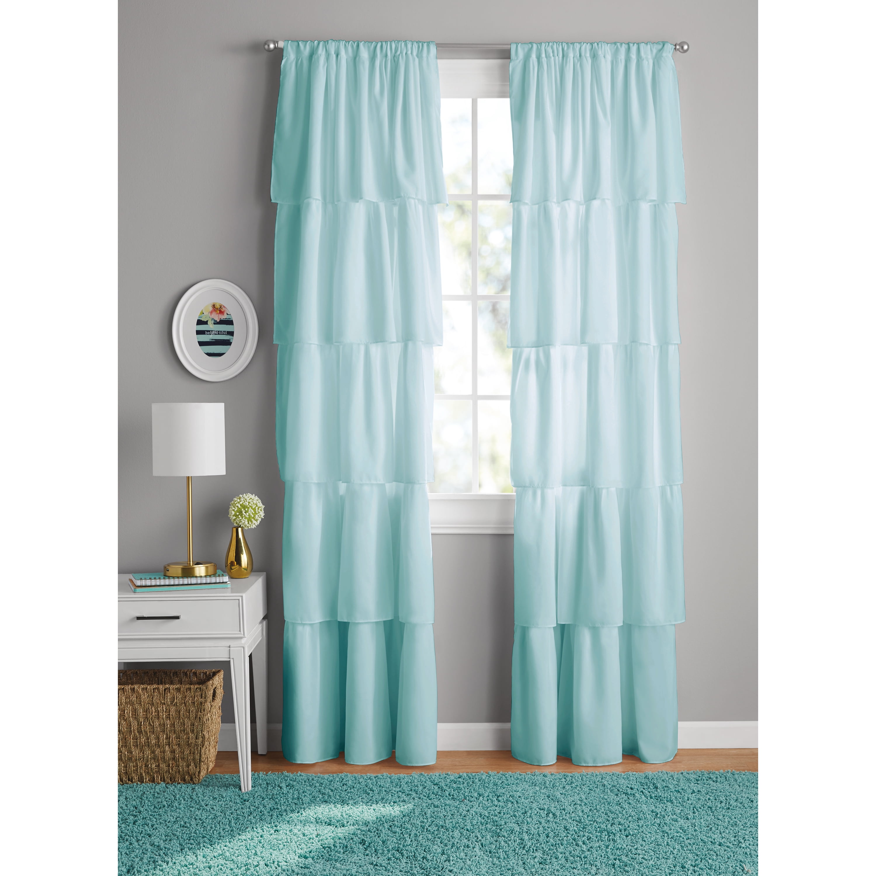 Your Zone Ruffle Girls Bedroom Single Curtain Panel, 42" W x 84"L, Coral