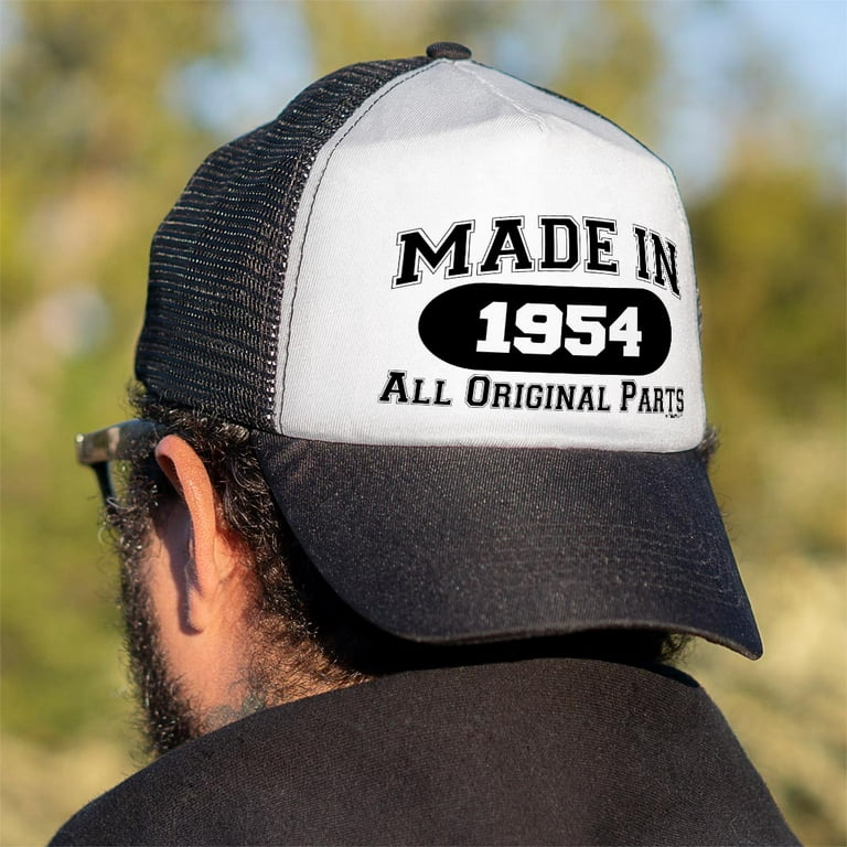 70th Birthday Gifts for All Made in 1954 All Original Parts Turning 70  Birthday Party Trucker Hat Black