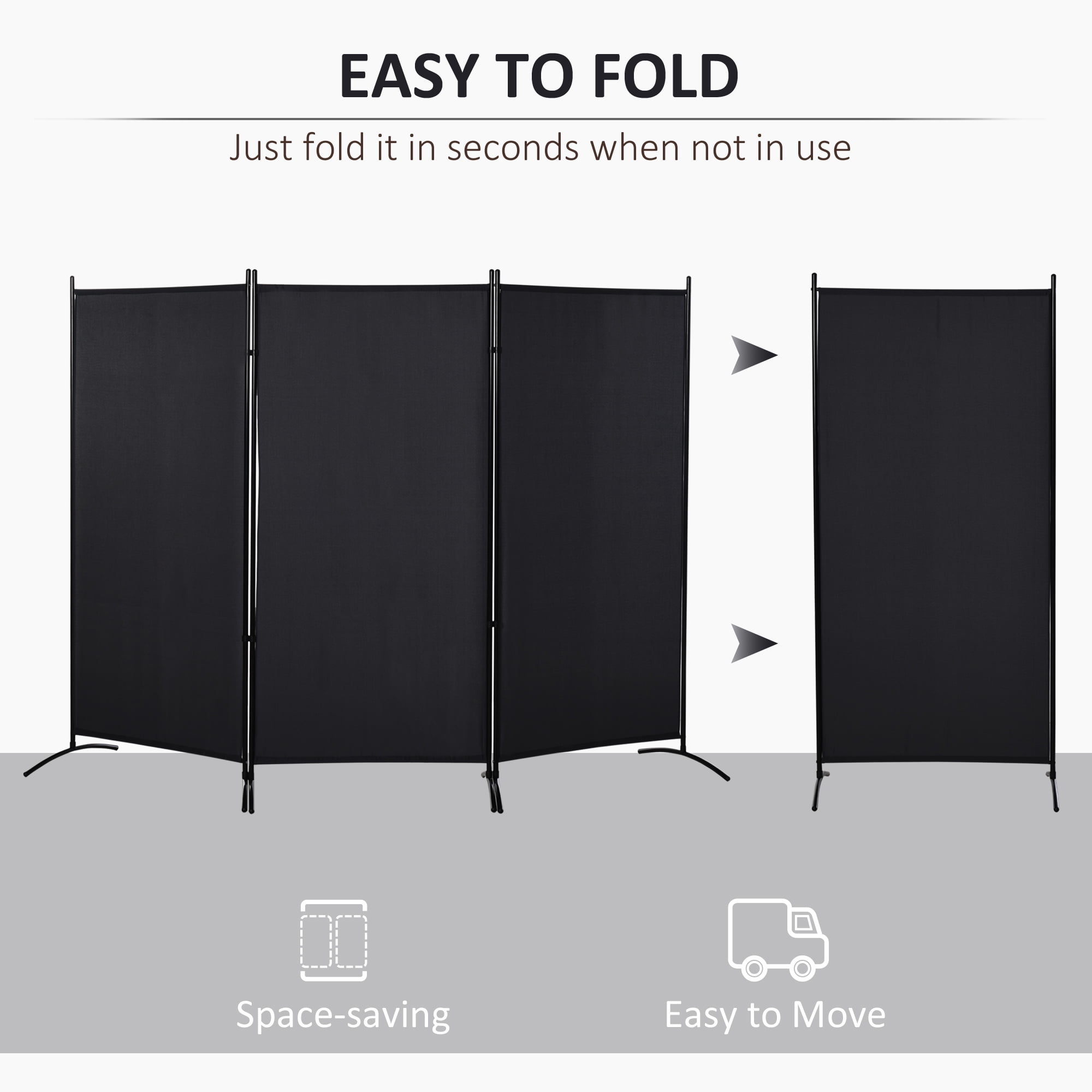 HOMCOM 3-Panel Room Divider Folding Privacy Screen Separator Partition Wall for Indoor Bedroom Office 100" x 72" Black