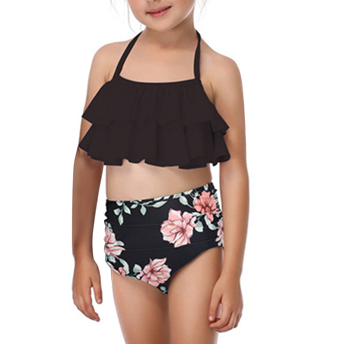 Toddler Kids Baby Girls Two Pieces Swimsuit Ruffle Crop Top+Short Bottom Bathing Suit Swimwear