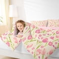 thumbnail image 4 of Homewish Watercolor Tulip Full Size Comforter Sets,Cartoon Flower Floral Bedding Comforter Set,Pink Beige Bedding Sets For Kids,Microfiber Bedroom Decor Reversible,3pcs, 4 of 8