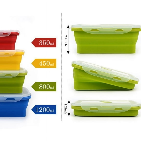 Silicone Lunch Box Portable Bowl Colorful Folding Food Container Lunchbox 350/500/800/1200ml Eco-Friendly (Yellow500ml)