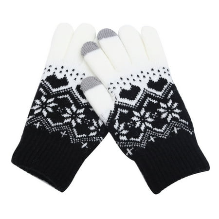 

VEAREAR 1 Pair Women Finger Gloves Jacquard Snowflakes Autumn Winter Thickened Windproof Knitted Gloves for Outdoor