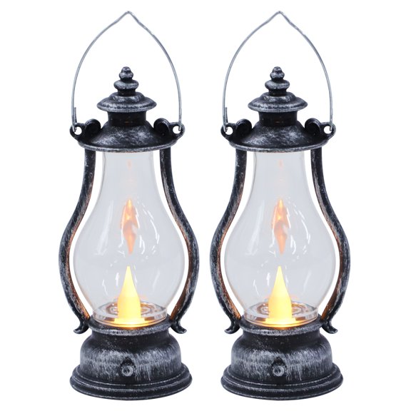 2 Pcs Electronic Candle Light Leds Retro Lamp Decor Silver Chandelier Vintage Oil Lamp Hanging LED Light Hanging Lamp