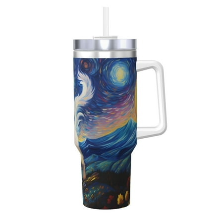 

Zeuib Vintage Starry Sky Puppy Printed Insulated Stainless Steel Hot/Cold Coffee Cup 40oz Ice Bully With Handle Tumbler with Straw and Handle Insulated Water Bottle Travel Mug Cup