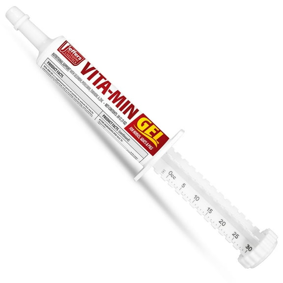 Jeffers Vita-Min Gel for Livestock & Horses – Multivitamin & Mineral Supplement with Selenium, Zinc, Potassium & Turmeric – Easy Oral Gel for Cattle, Goats, Sheep & Pig – 30 cc (1 oz) Tube