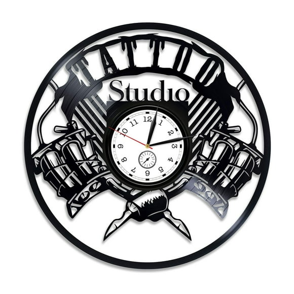 Kovides Tattoo Vinyl Record Wall Clock Tattoo Vinyl Clock Tattoo Studio Decor Tattoo Studio Wall Clock Vintage Tattoo Vinyl Wall Clock Gift for Husband Xmas Gift for Him Tattoo Clock 12 inch