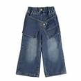 thumbnail image 3 of Girls Jeans Pants Elastic Waist Wide Leg Casual Jeans Size 7-8 Years, 3 of 4