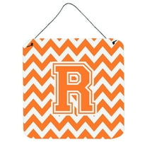 Letter R Chevron Orange and White Wall or Door Hanging Prints