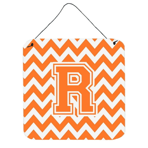 Letter R Chevron Orange and White Wall or Door Hanging Prints