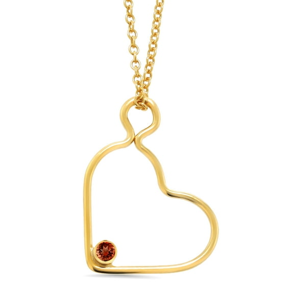 Gem Stone King 2mm Round Red Garnet 14K Gold Filled Heart Pendant With Chain