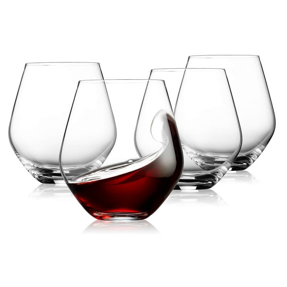 Godinger Wine Glasses, Stemless Wine Glasses, Red Wine Glasses, Wine Drinking Glasses, Stemless Wine Glass - 17oz, Set of 4 - Made in Europe