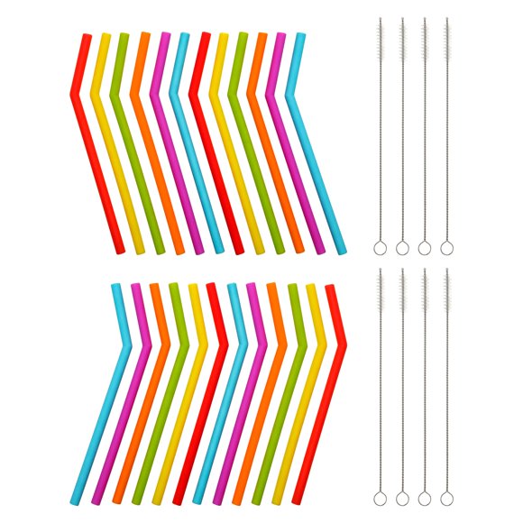 Pajillas reutilizables de silicona Veskaoty 17 cm, paquete de 24 + 8 cepillos, sin BPA