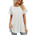 thumbnail image 1 of Camiseta de mujer con cuello redondo, manga corta con volantes, Color puro, holgada, elegante, Jersey de verano, 1 of 6
