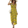thumbnail image 2 of Maxi Dress Yellow Plaid Dress Black Lines Print Trendy Aesthetic Boho Beach Long Dresses High Waist Graphic Oversize Clothing, 2 of 7
